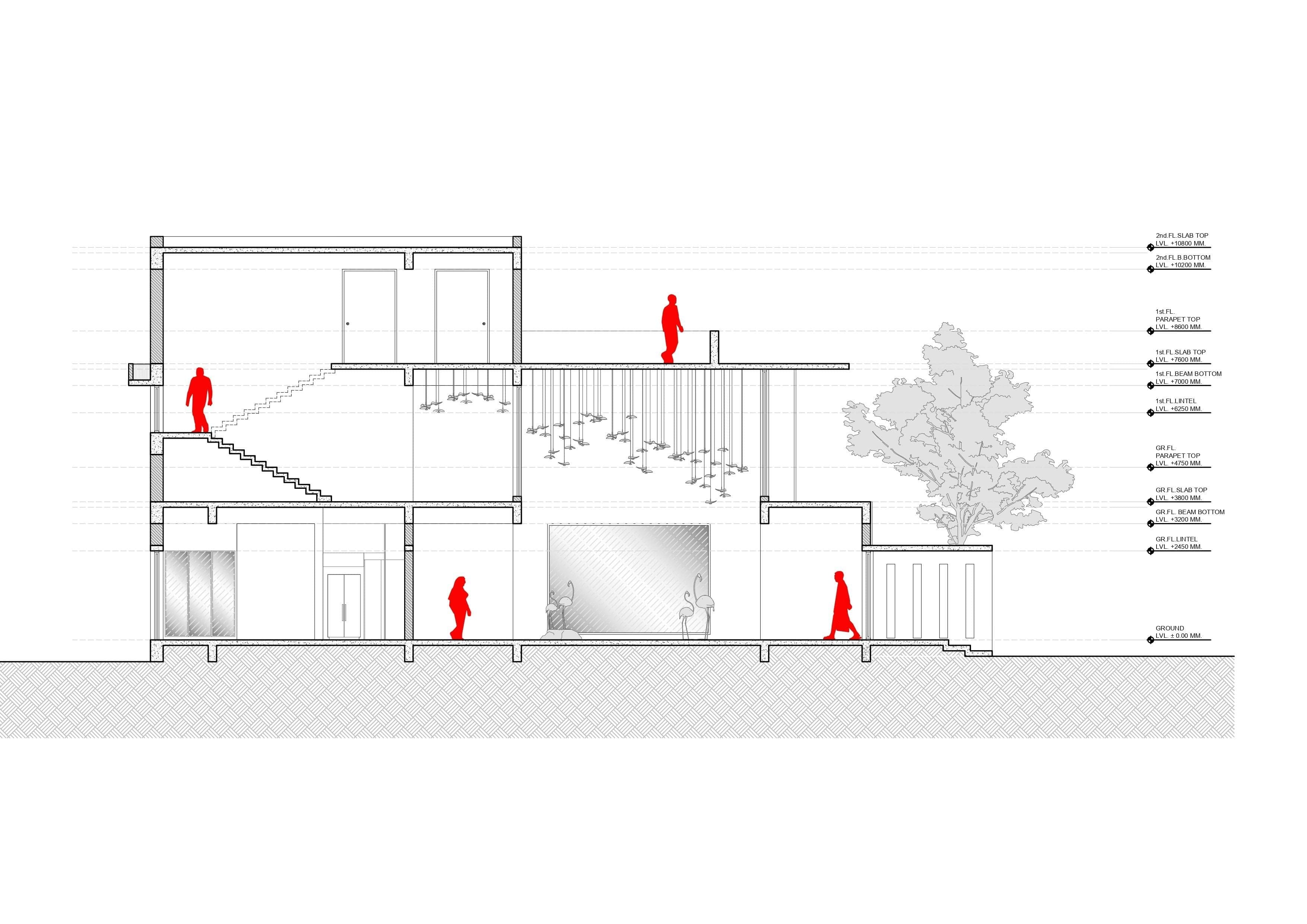 Kameshwar Omkar Residence — 1  sectional detail through the double height lobby and entrance porch