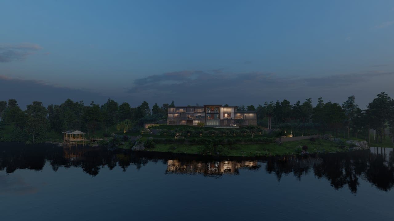Satish Patel Residence — exterior dusk 01