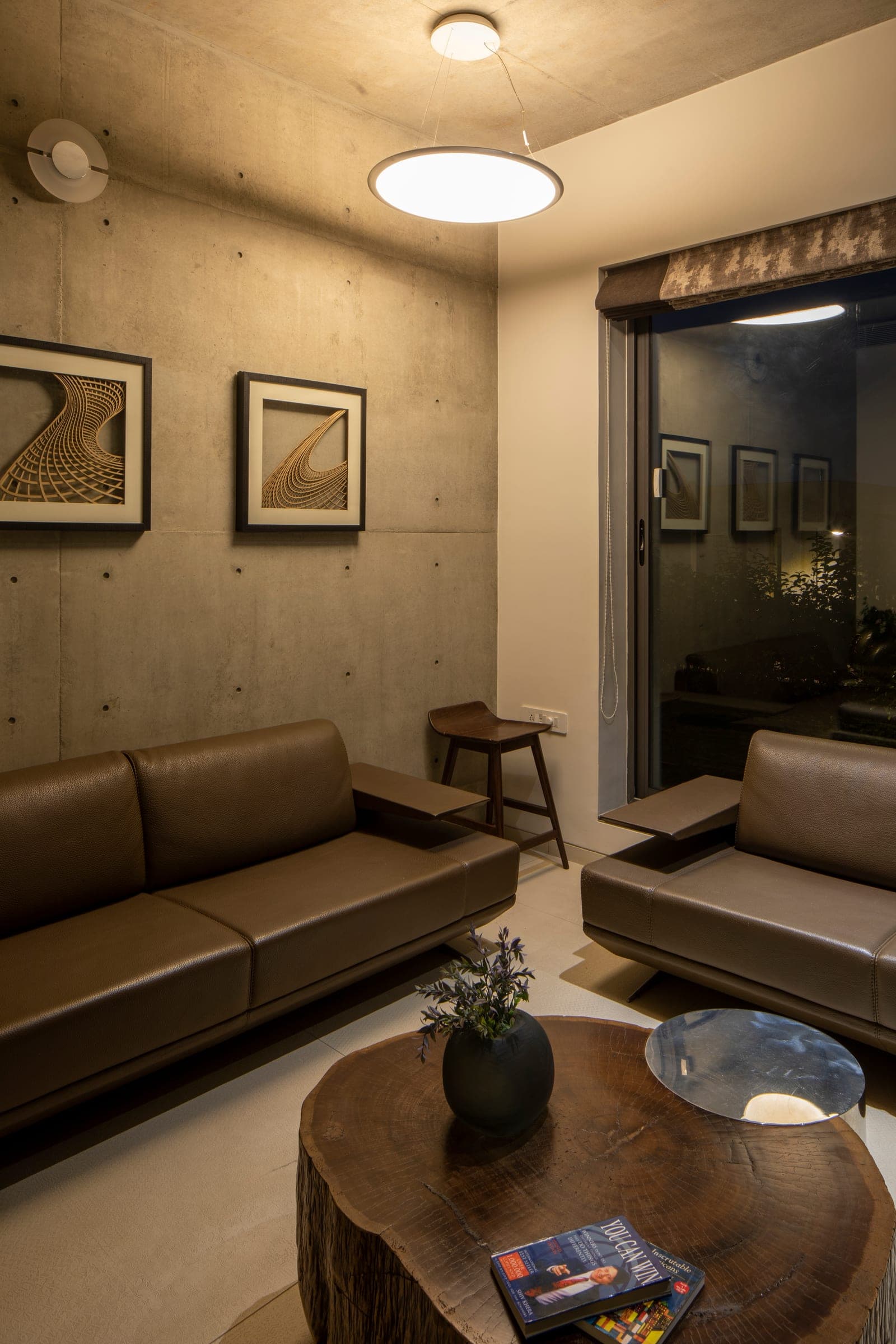Ruchit Jani Residence — interior dusk 01
